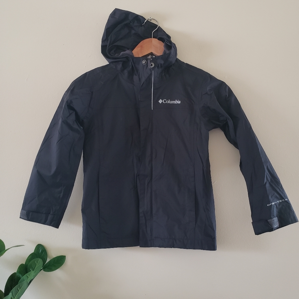 COLUMBIA Omni Tech Boys Rain Jacket - Mesh Lined - Black XS (6/7)